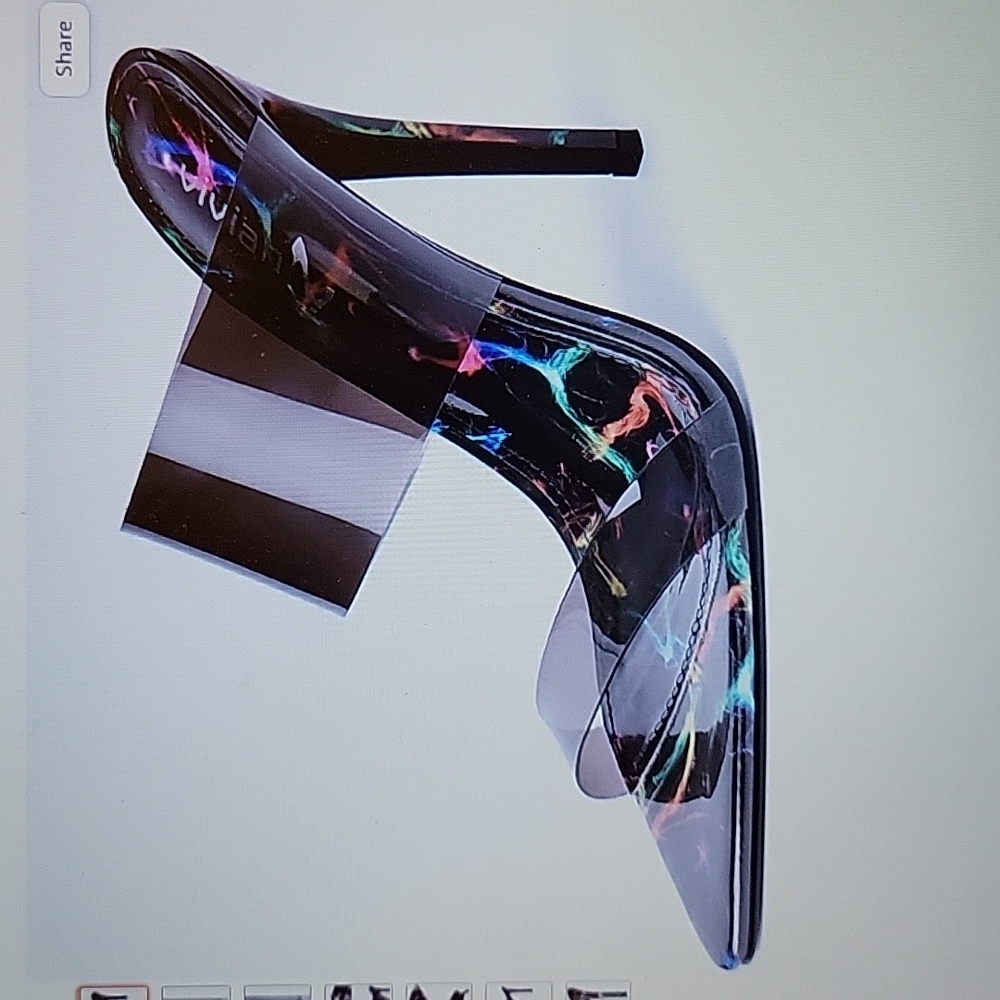 Vivianly pointed toe sandal transparent strap stiletto colorful black sz 6 NEW…